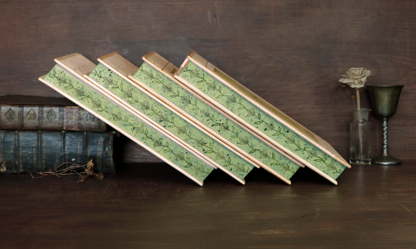 Natural leather journal with tooled decoration and hand painted edges - The Green Garden