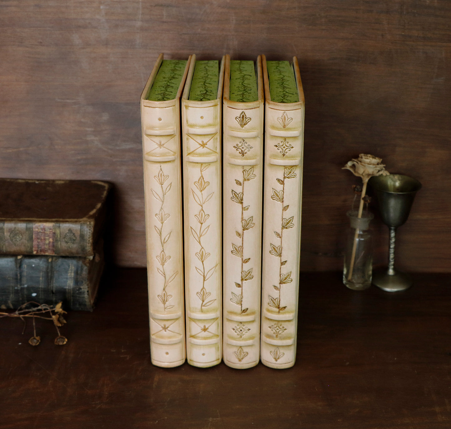 Natural leather journal with tooled decoration and hand painted edges - Lattice of Dreams