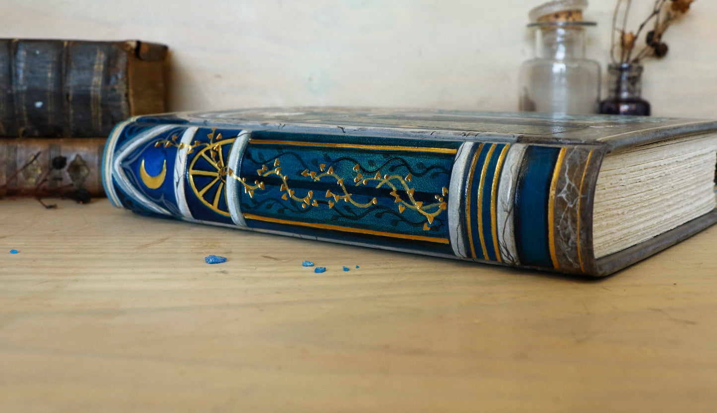 Handpainted Leather Journal / Blank Book with Original Artwork - A Dance Macabre of the Feminine Devine. One of a Kind