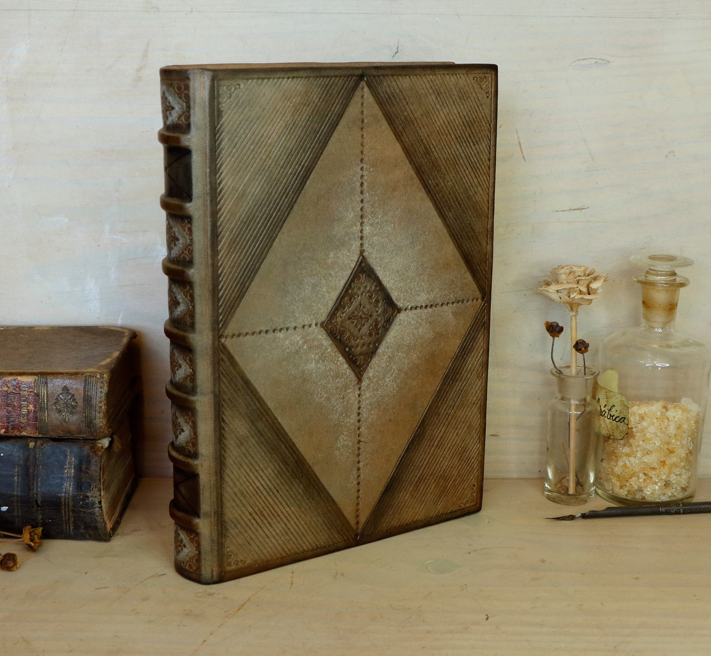 Brown leather journal with blind tooled decoration, Monochrome Textures (II)