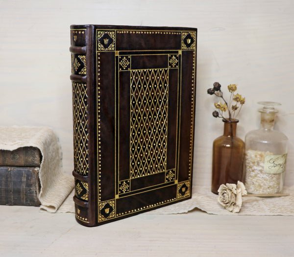 Antiqued Brown Leather Journal with Gold Tooled Decoration. Queen's Book