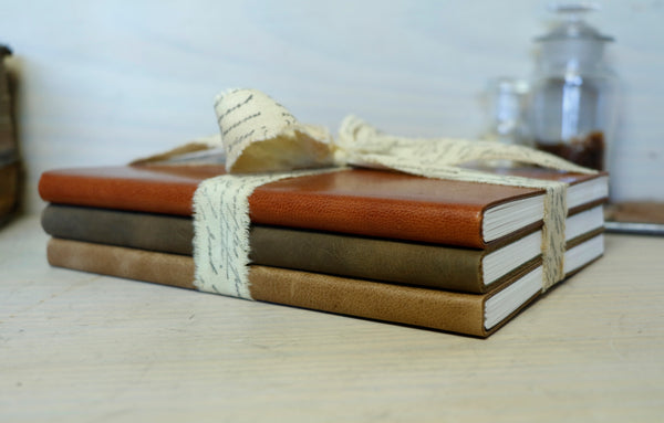 Autumn Series. Set of 3 Leather Notebooks in burnt orange, antique green and brown colors. Turning Leaves