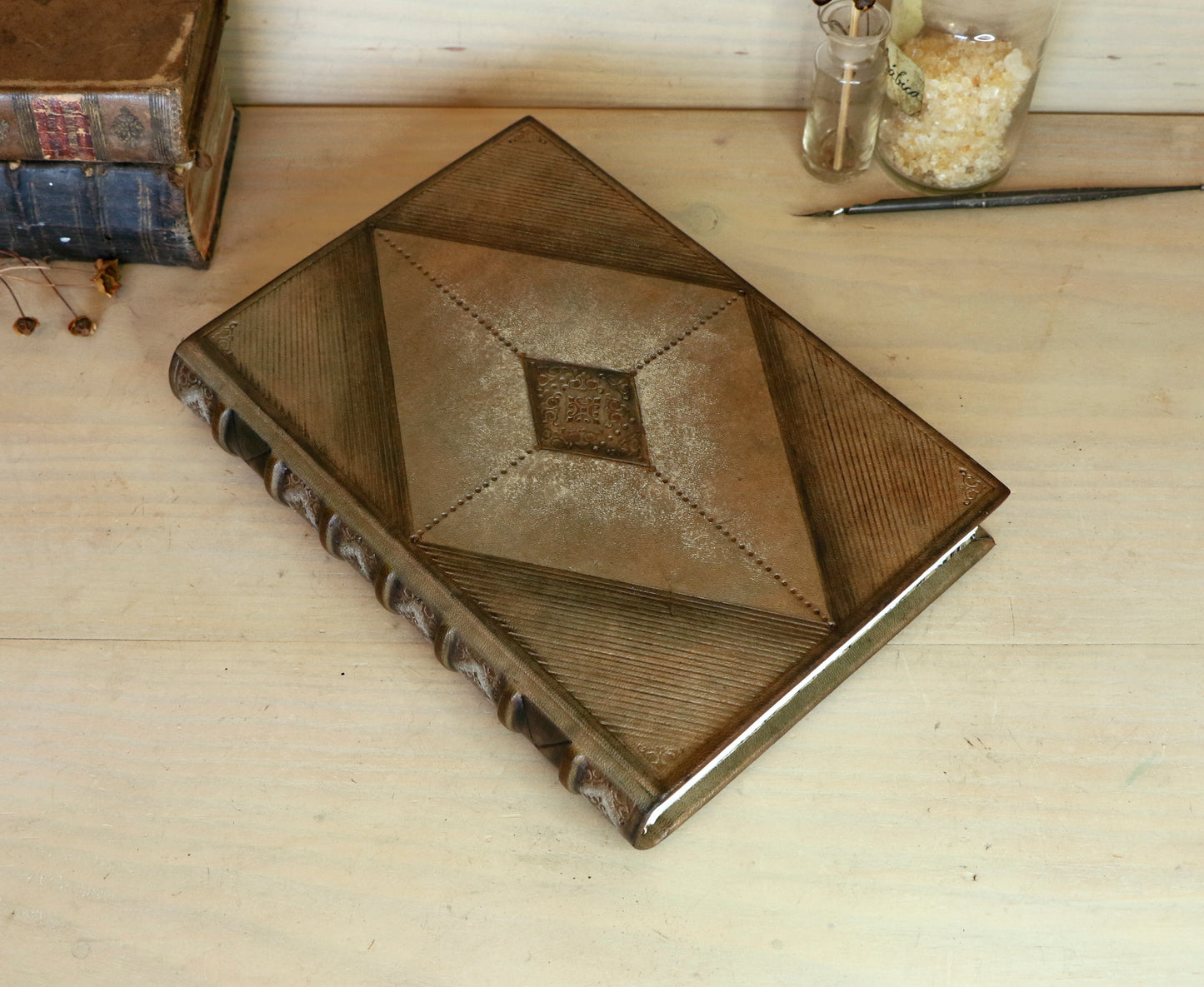 Brown leather journal with blind tooled decoration, Monochrome Textures (II)