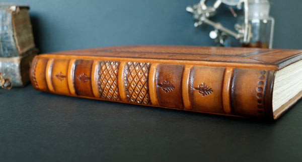 Brown Orange Leather Journal with hand tooled decoration - Copper Shine