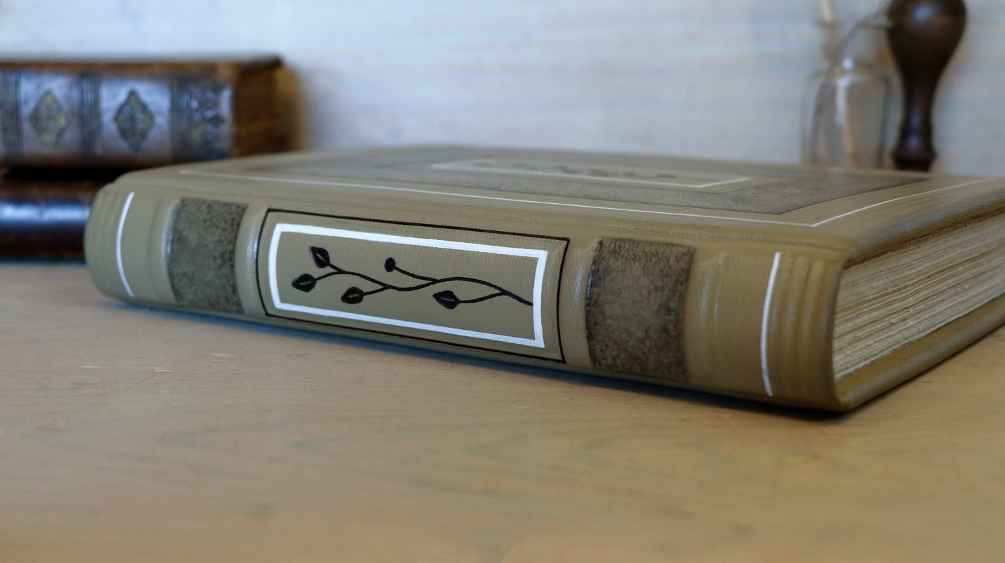 Beige leather journal with tooled floral decoration. Echoes of Earth. One of a kind.