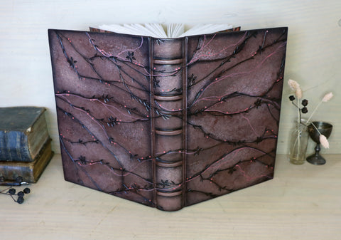 Burgundy leather journal with tooled floral decoration. One of a kind. Spring Blossom