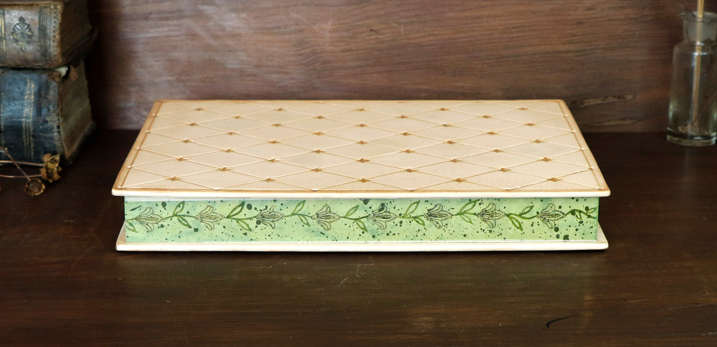 Natural leather journal with tooled decoration and hand painted edges - Lattice of Dreams