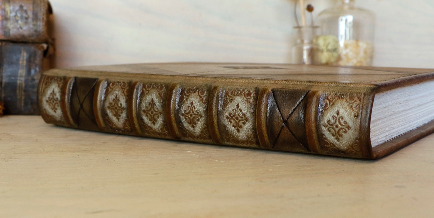 Brown leather journal with blind tooled decoration, Monochrome Textures (II)