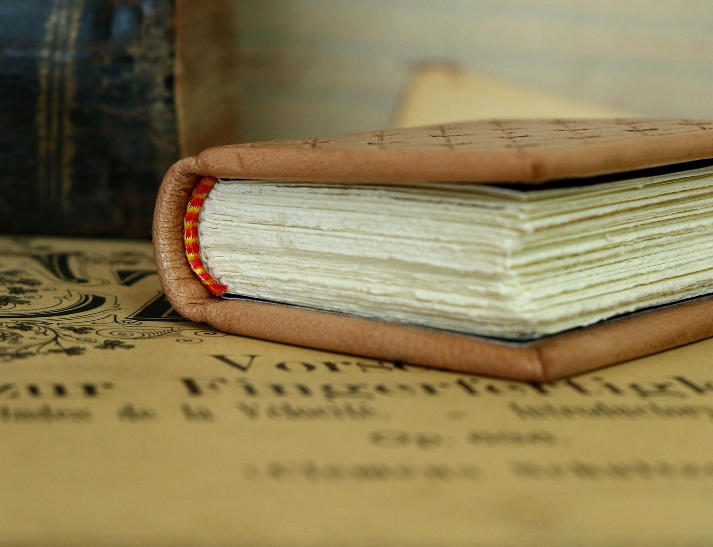 Miniature leather journal, Natural leather, tooled decoration