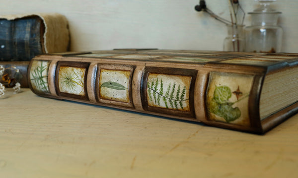 Unique leather binding with Hand painted decoration, The Herbarium