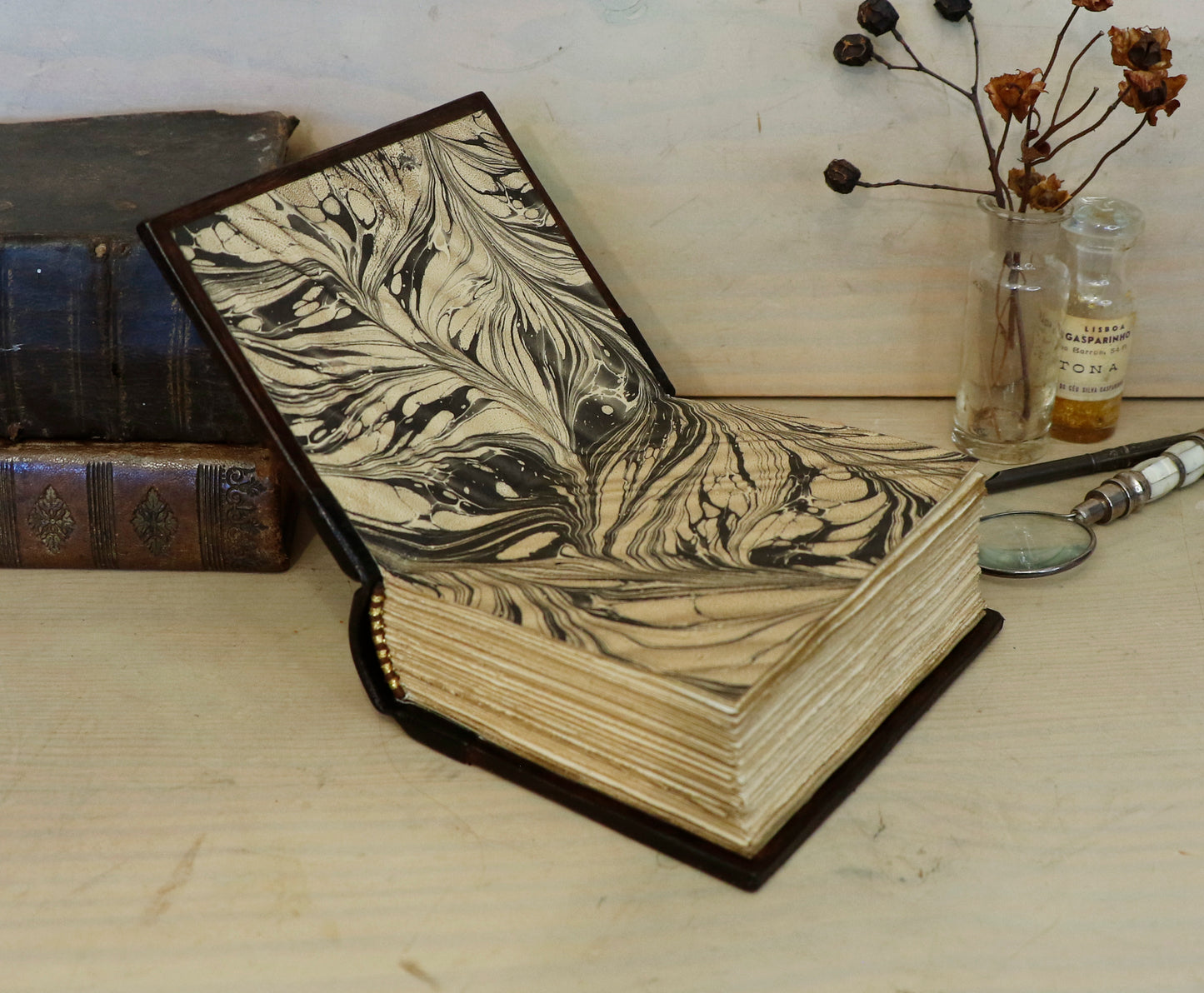 Vintage leather journal, Tooled decoration - Mystic Sunset