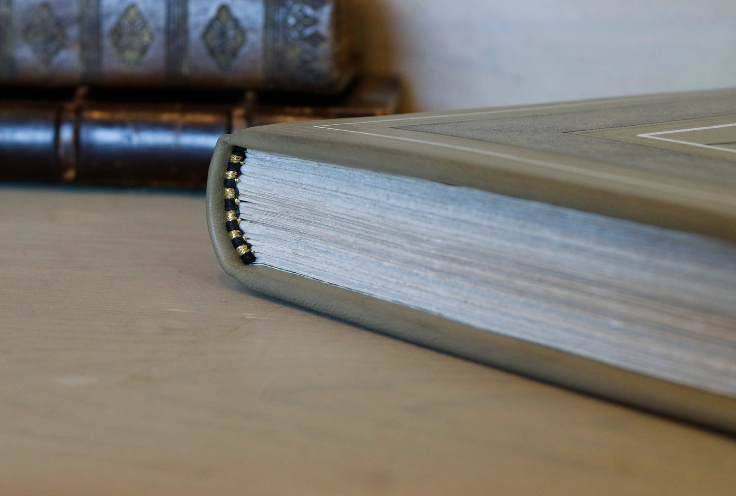Beige leather journal with tooled floral decoration. Echoes of Earth. One of a kind.