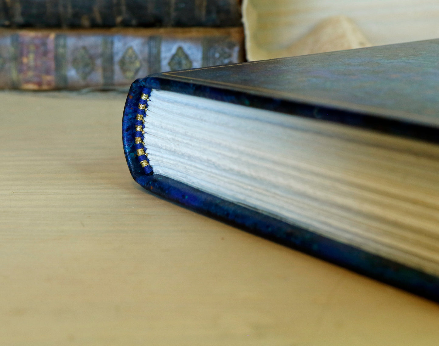 Blue leather journal with hand marbled decoration - Ocean Waves