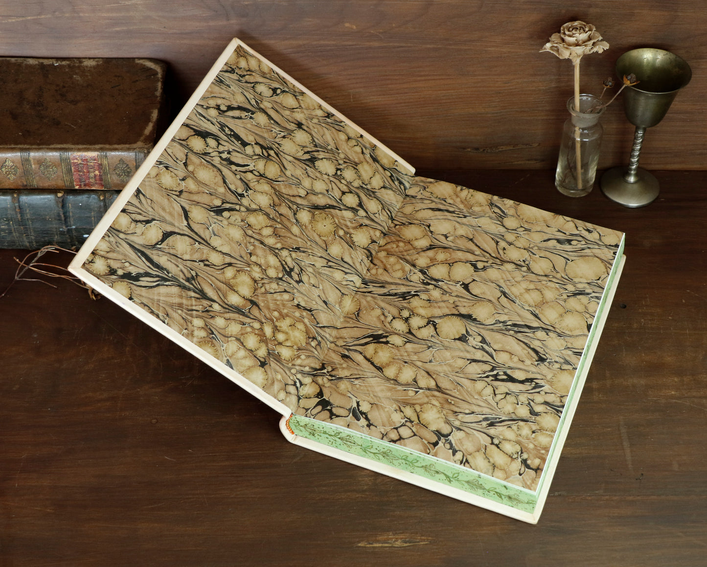 Natural leather journal with tooled decoration and hand painted edges - Lattice of Dreams