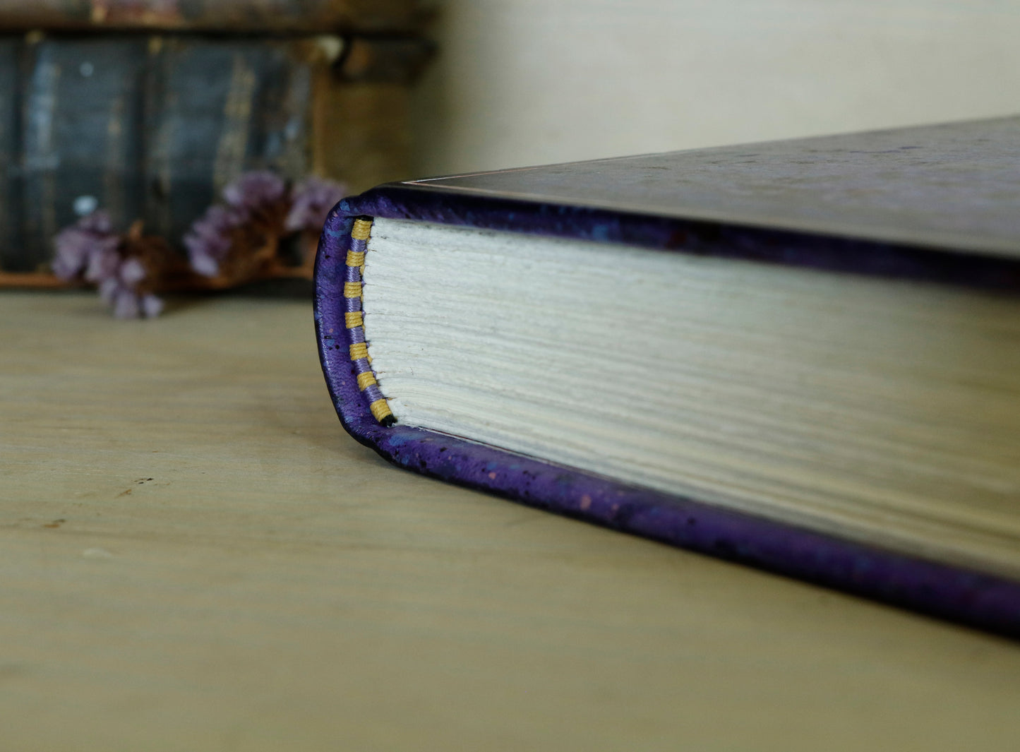 One of a kind purple leather journal with handpainted decoration - Echoes of the Universe