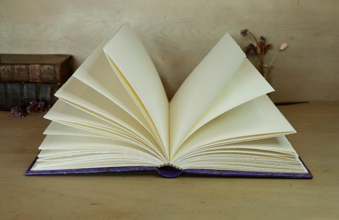 One of a kind purple leather journal with handpainted decoration - Echoes of the Universe