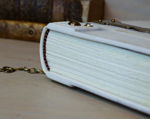 Very large art journal, Ivory leather with Hinges and Lock and key - Medieval Heirloom