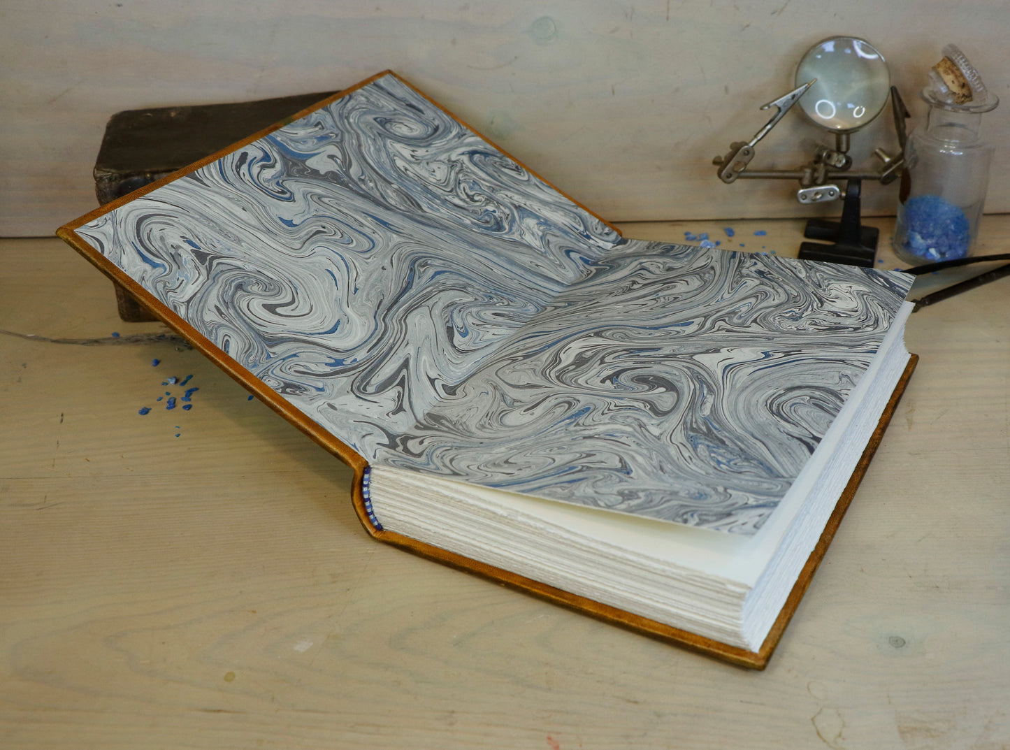 Hand-painted Leather Journal, One of a Kind blank book - Mundus Subterraneus, Aquatic System