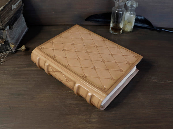 Natural Leather Journal / Antiqued Leather Notebook, Tooled Decoration - The Leaves of Memory