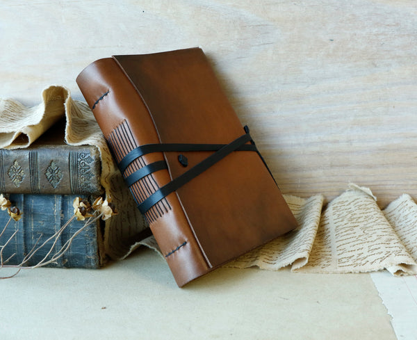 Orange Brown Leather Journal, Antiqued leather - Autumn Leaves