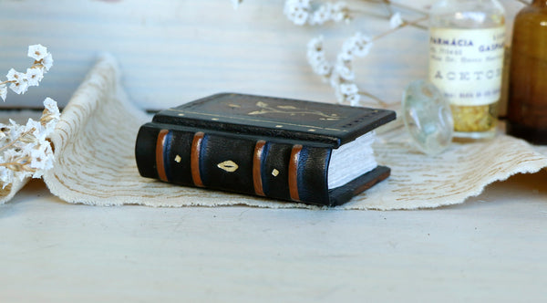 Miniature Book / Vintage Leather Journal with gold tooled floral decoration