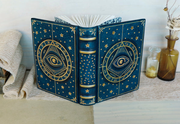 Blue leather journal with gold tooled decoration -  The Eye of the Universe