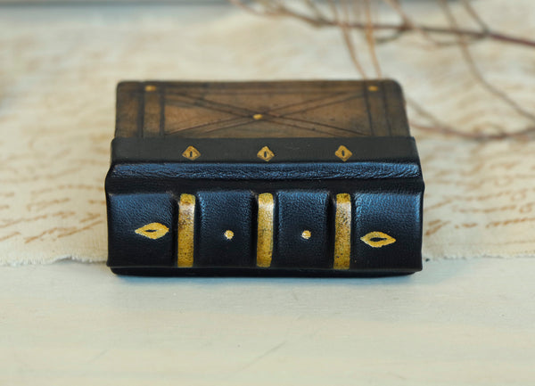 Antiqued Miniature Book / Vintage Leather Journal with gold tooled decoration