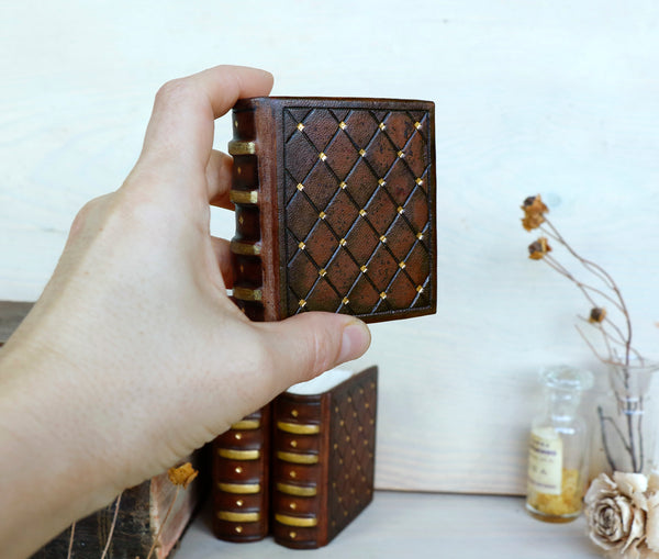 Miniature leather journal with gold tooled decoration - Golden Drops
