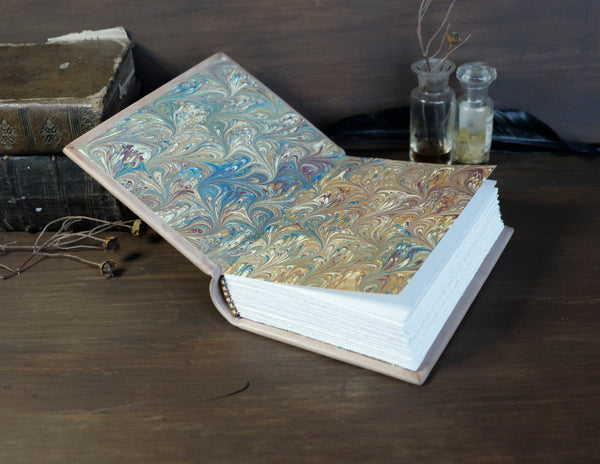 Natural Leather Journal / Antiqued Leather Notebook, Tooled Decoration - The Leaves of Memory