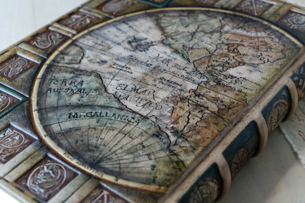 Handpainted leather journal, Artist paper, "The traveler". One of a Kind