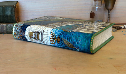 Hand painted blank book, White Leather Journal, Revelation 7, The Heart of the Spiritual Heaven