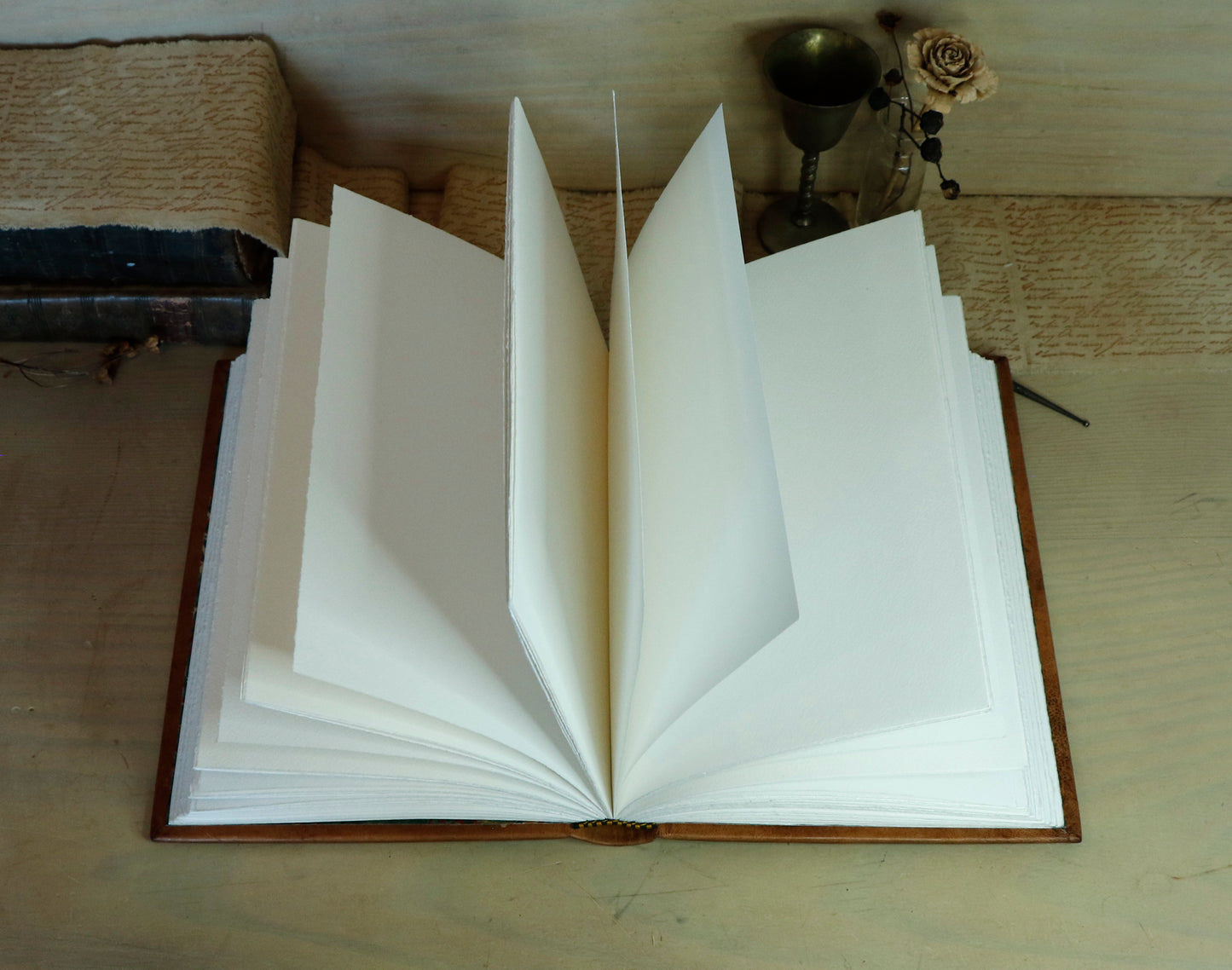 Antiqued Brown Leather Journal with Blind Tooled Decoration, Eternal Autumn