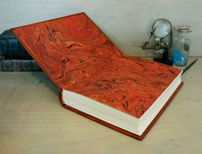 Hand-painted Leather Journal, One of a Kind blank book - Mundus Subterraneus, Internal Fires