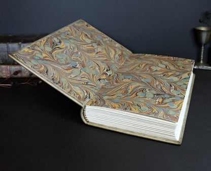 Large leather journal, Antiqued gold and white diamond pattern, tooled decoration - Ancient Tales