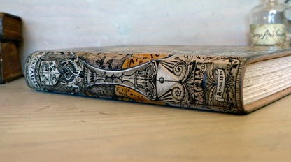 Handpainted leather journal, "Universi Orbis Descriptio", Double Heart Shaped Map Projection, One of a Kind