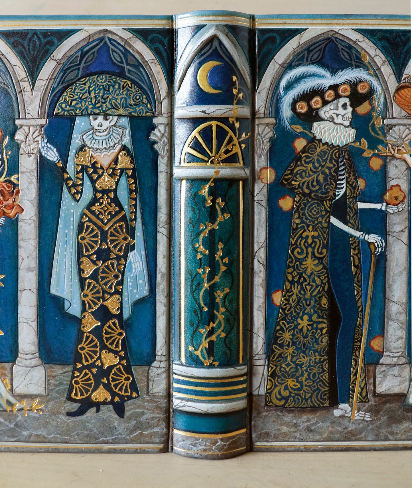 Handpainted Leather Journal / Blank Book with Original Artwork - A Dance Macabre of the Feminine Devine. One of a Kind