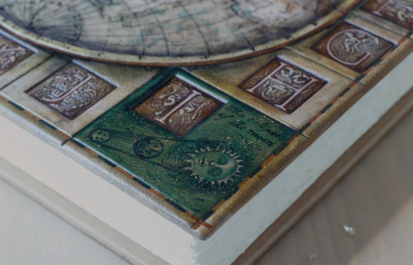 Handpainted leather journal, Artist paper, "The traveler". One of a Kind