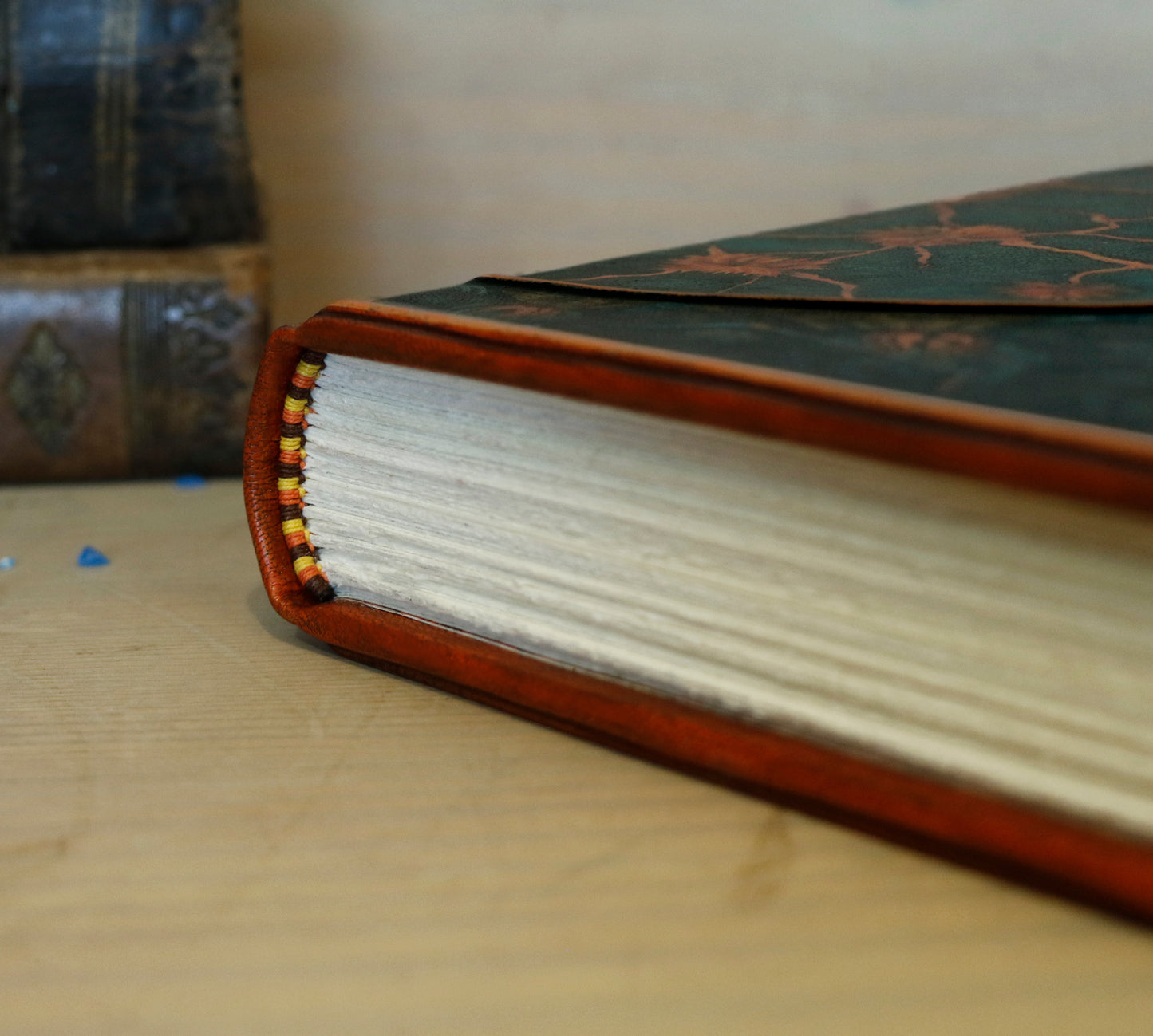 Hand-painted Leather Journal, One of a Kind blank book - Mundus Subterraneus, Internal Fires