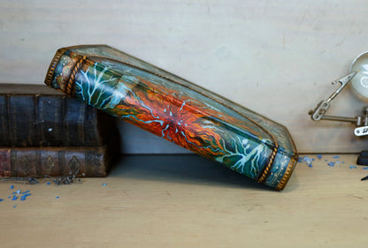 Hand-painted Leather Journal, One of a Kind blank book - Mundus Subterraneus, Aquatic System