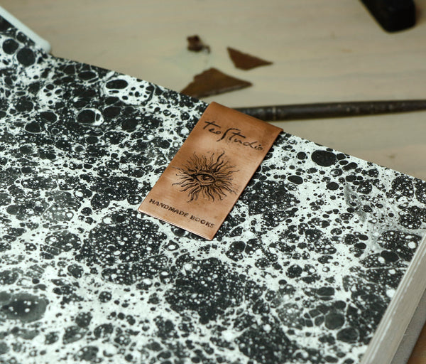 Handpainted Leather Journal, One of a Kind blank book on astrology with Copper Engraved Bookmark - Creatio Universi / The Creation of the Universe