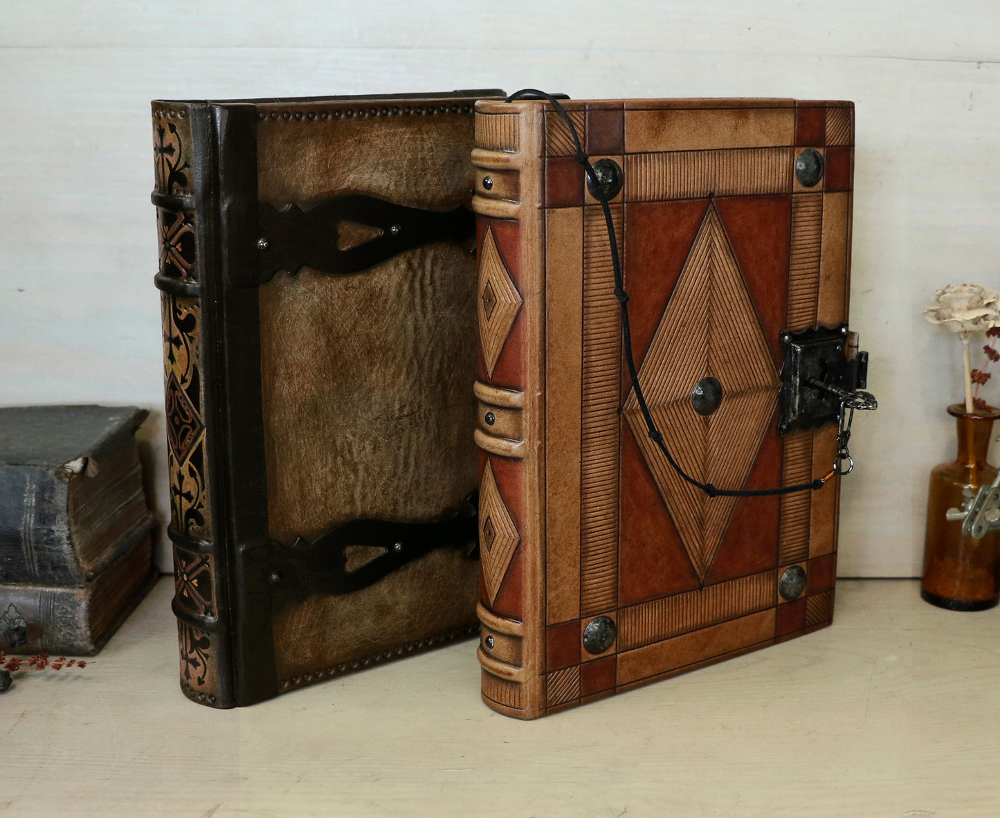 Once Upon a Time - Brown leather journal with metal corners and hinges