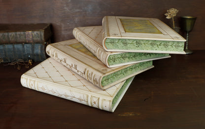 Natural leather journal with tooled decoration and hand painted edges - Lattice of Dreams