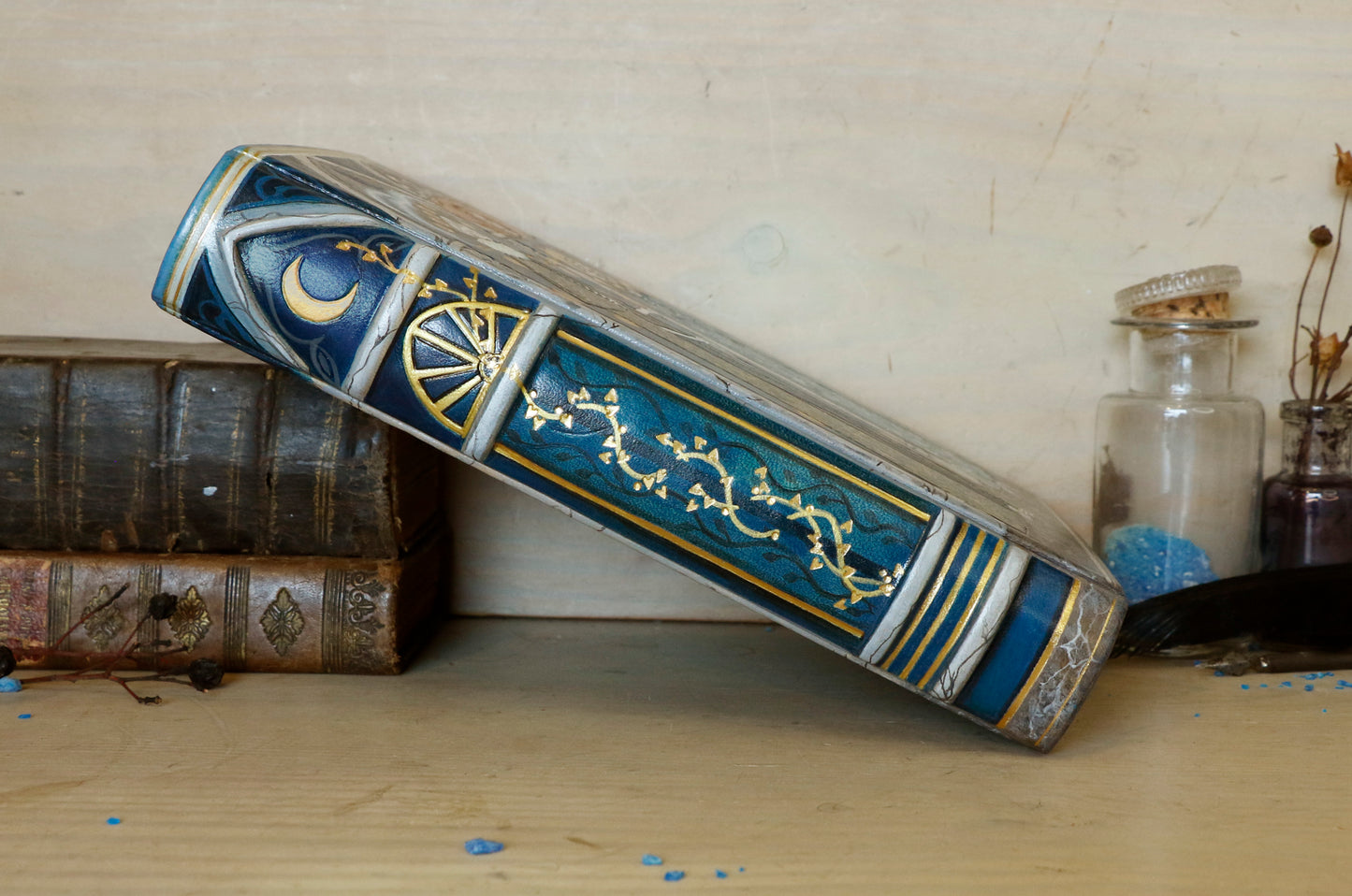 Handpainted Leather Journal / Blank Book with Original Artwork - A Dance Macabre of the Feminine Devine. One of a Kind