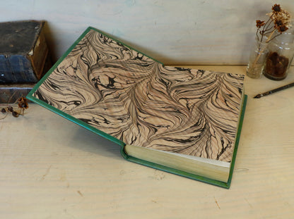 Green Leather Journal with gold tooled decoration and Gilded Edges. The Gilded Garden