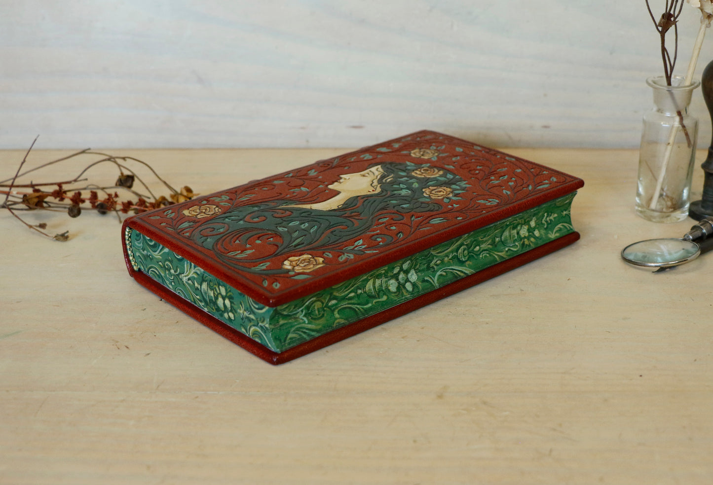 Pride and Prejudice | Jane Austen. Hand Tooled and Painted Leather Binding, Original Artwork Design. One of a kind
