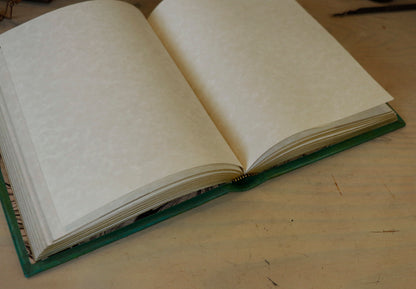 Green Leather Journal with gold tooled decoration and Gilded Edges. The Gilded Garden