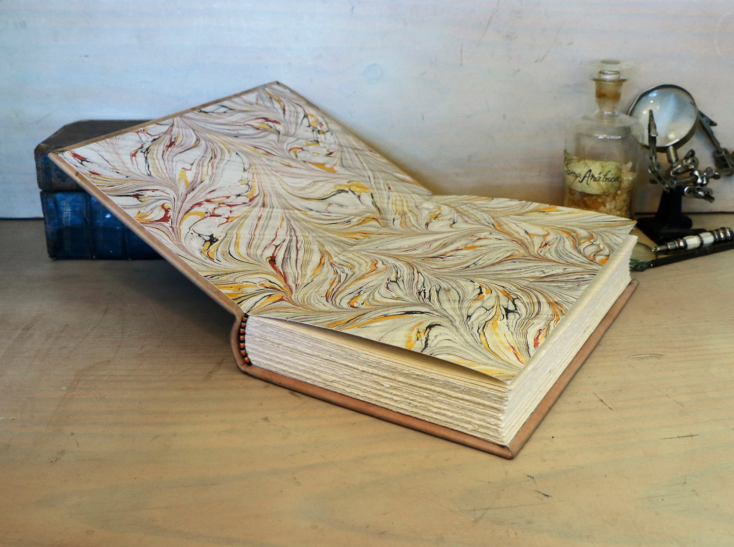 Handpainted leather journal, "Universi Orbis Descriptio", Double Heart Shaped Map Projection, One of a Kind