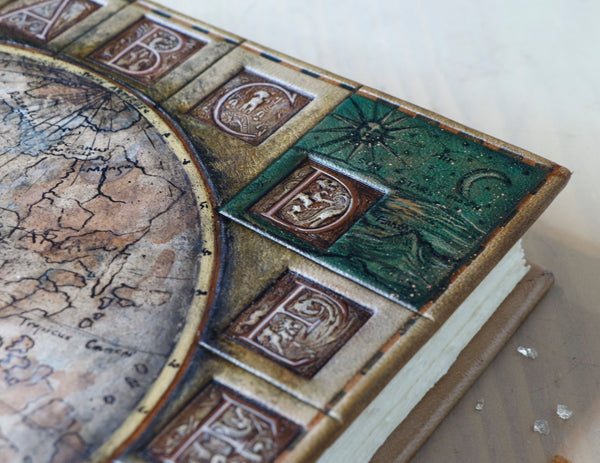 Handpainted leather journal, Artist paper, "The traveler". One of a Kind