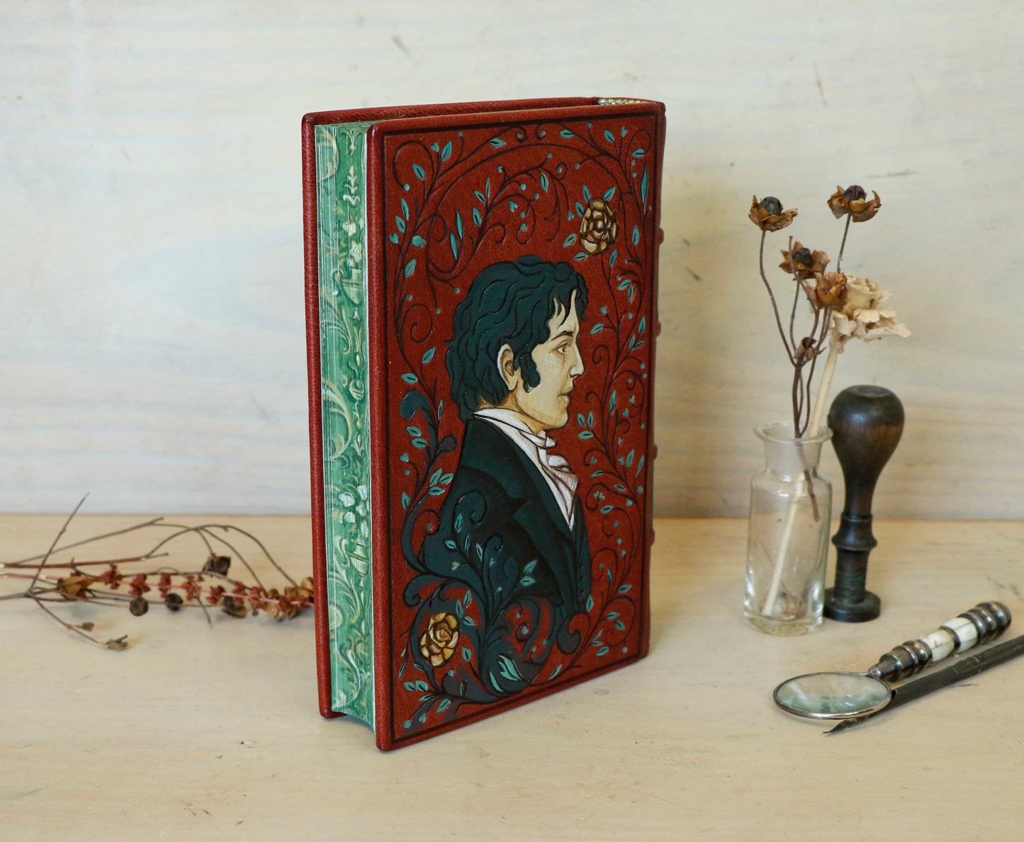 Pride and Prejudice | Jane Austen. Hand Tooled and Painted Leather Binding, Original Artwork Design. One of a kind
