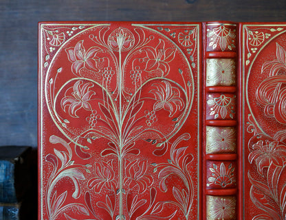 Vermillion Leather Journal, Hand tooled with gold foil, The Nymph's Garden